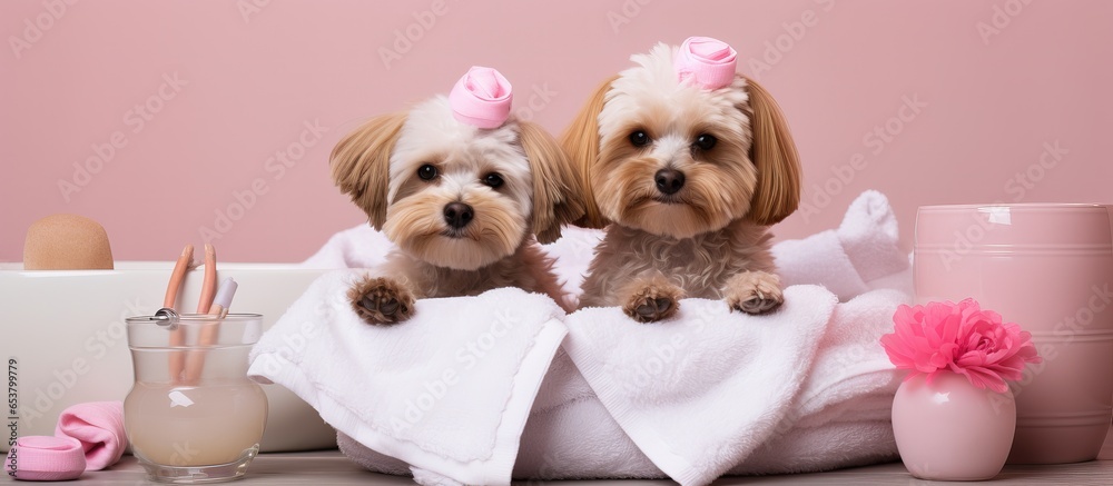 Small canine relaxing at spa prior to grooming