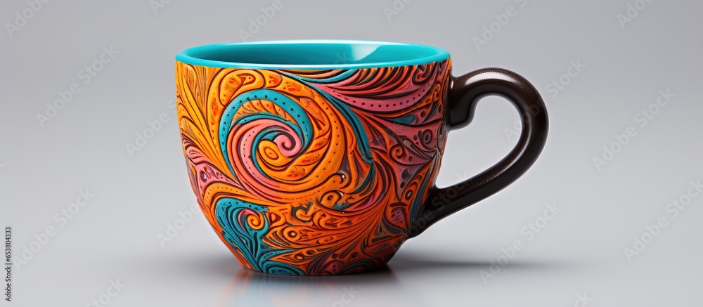 Isolated ceramic coffee cup handmade and colorful