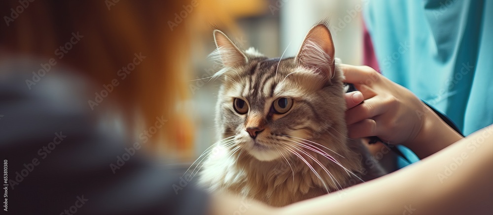 Cat styling by a professional groomer in a salon up close