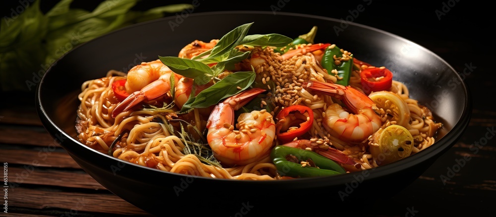 Quick and zesty ramen with shrimp and peppers