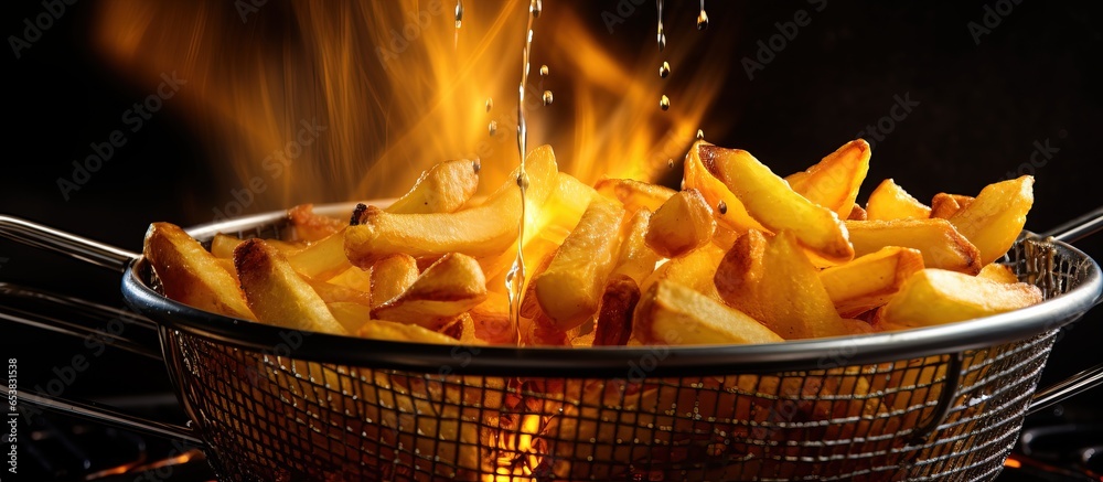 Frying french fries in hot oil