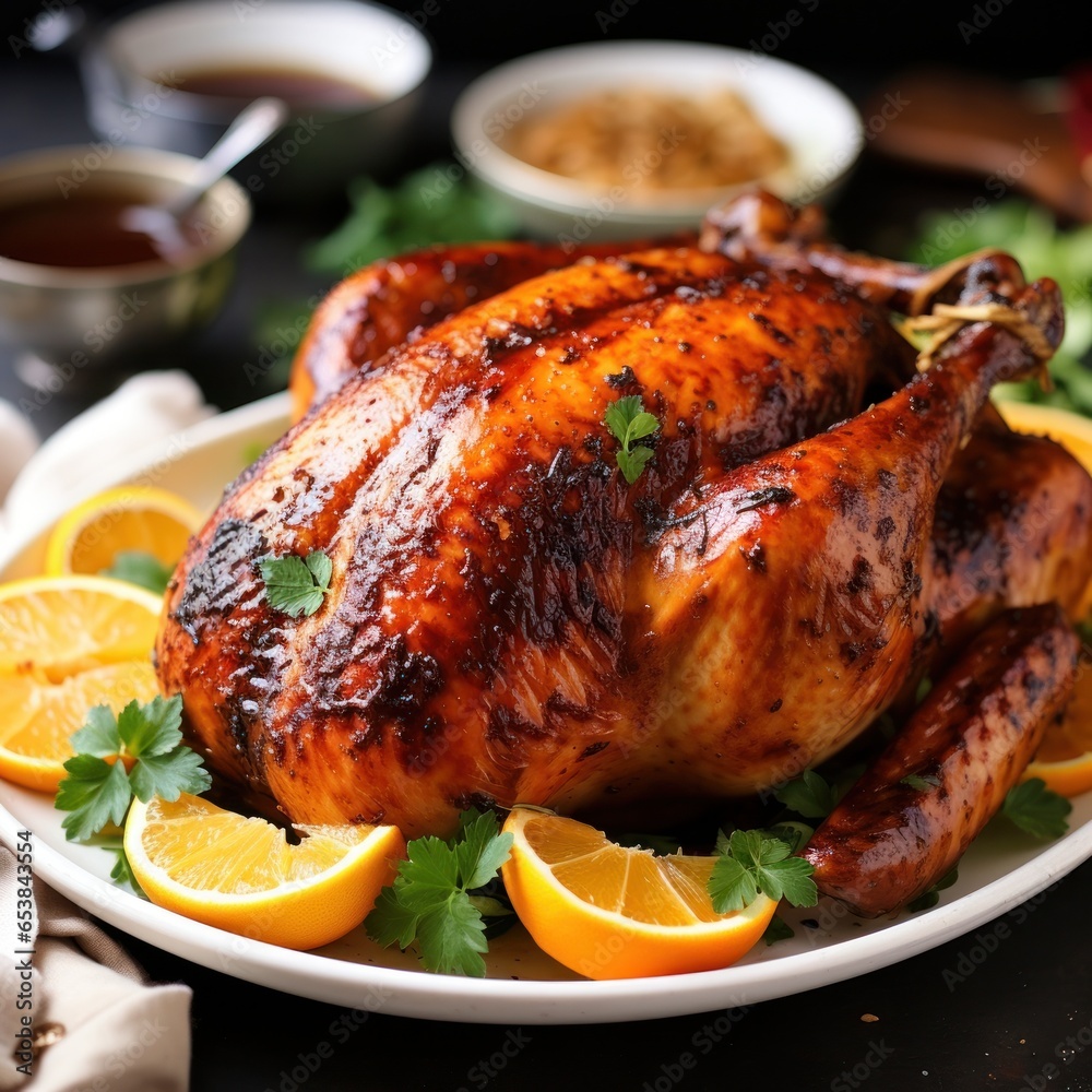 Close-up of golden-brown roasted turkey