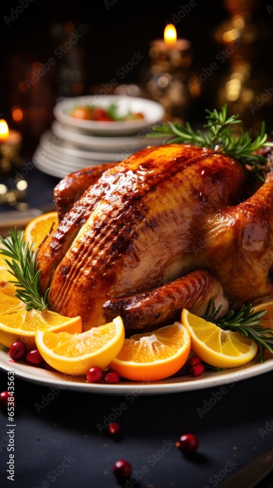 Close-up of golden-brown roasted turkey