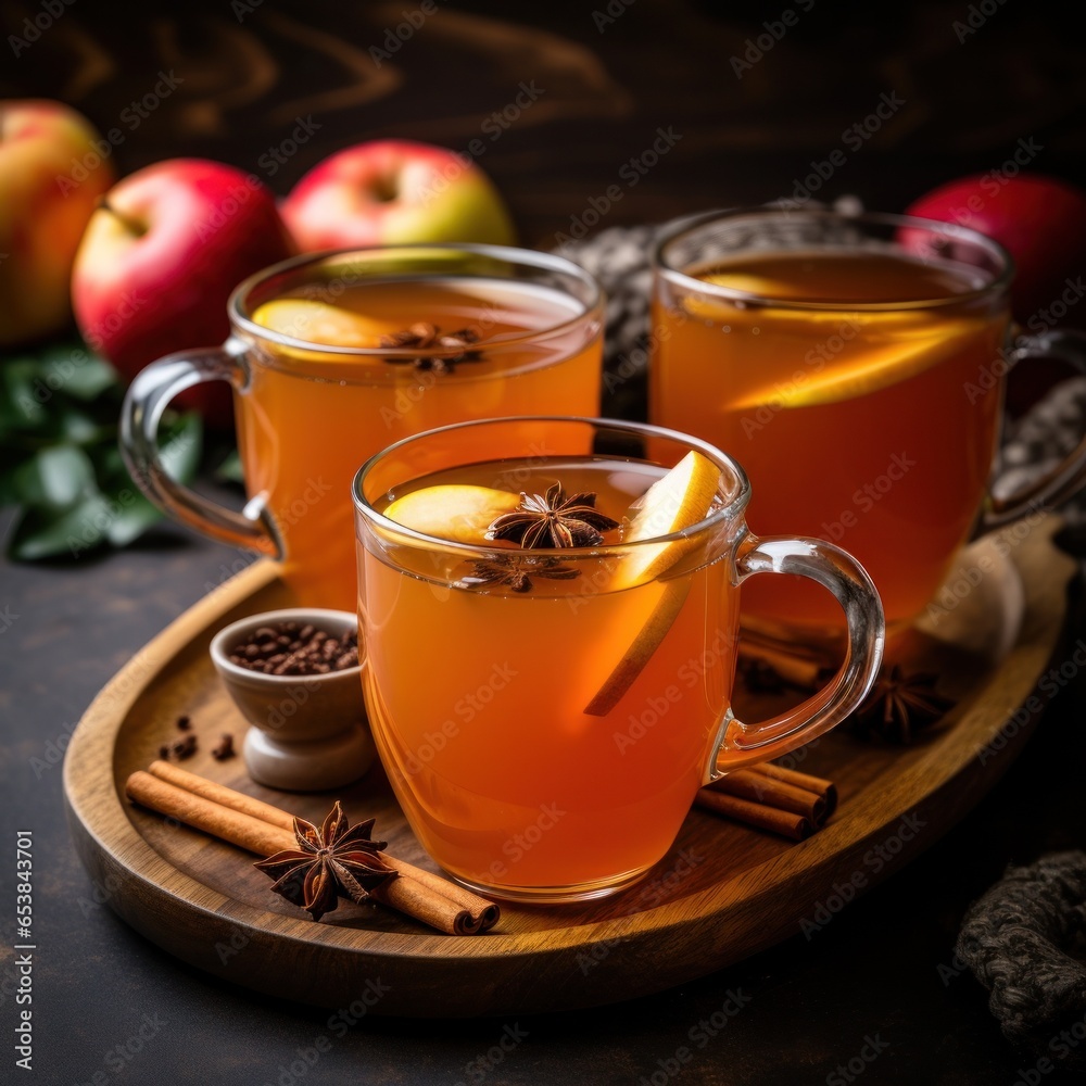 Warm apple cider served in cozy mugs