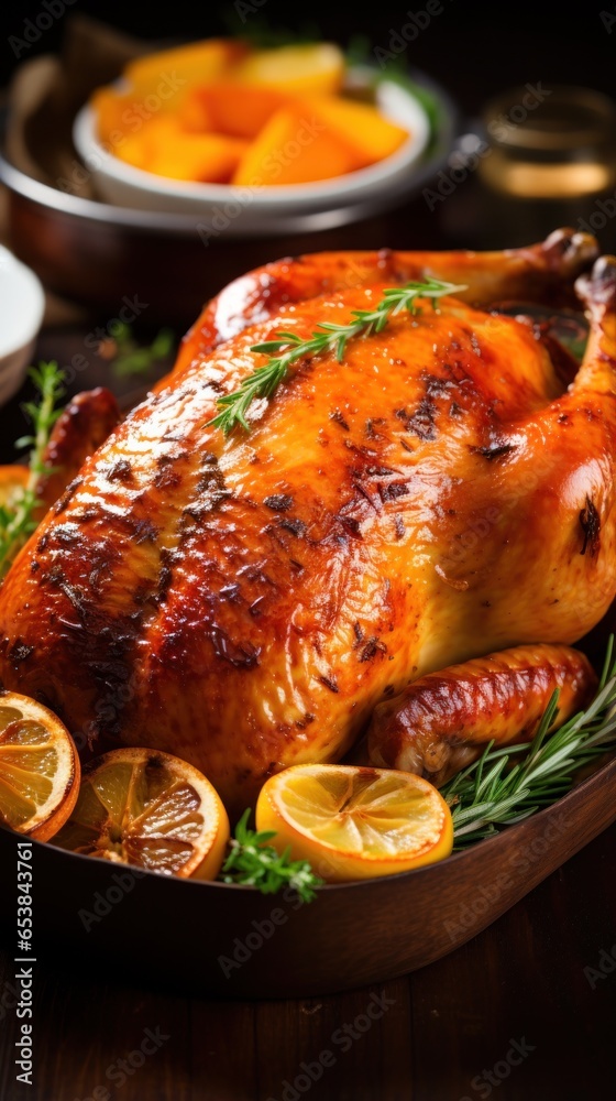 Close-up of golden-brown roasted turkey