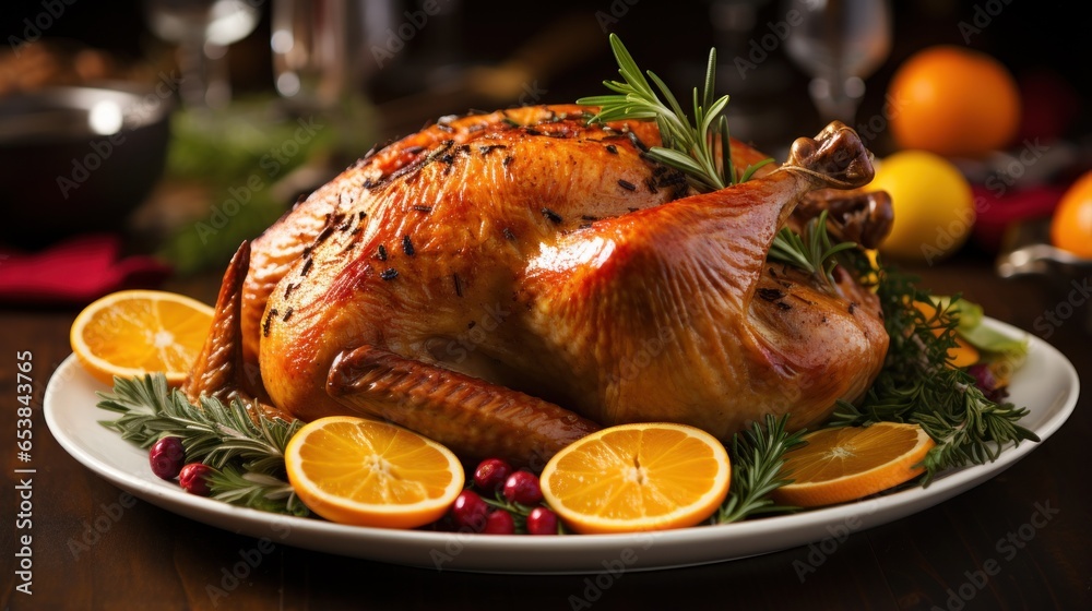 Close-up of golden-brown roasted turkey