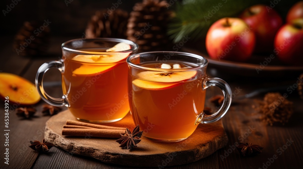 Warm apple cider served in cozy mugs