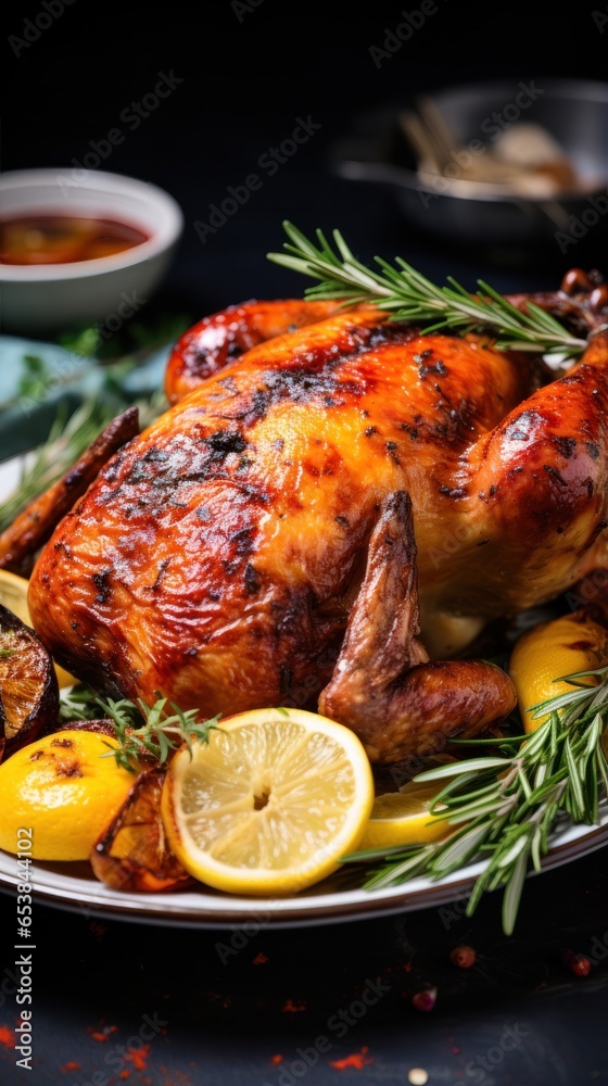 Close-up of golden-brown roasted turkey