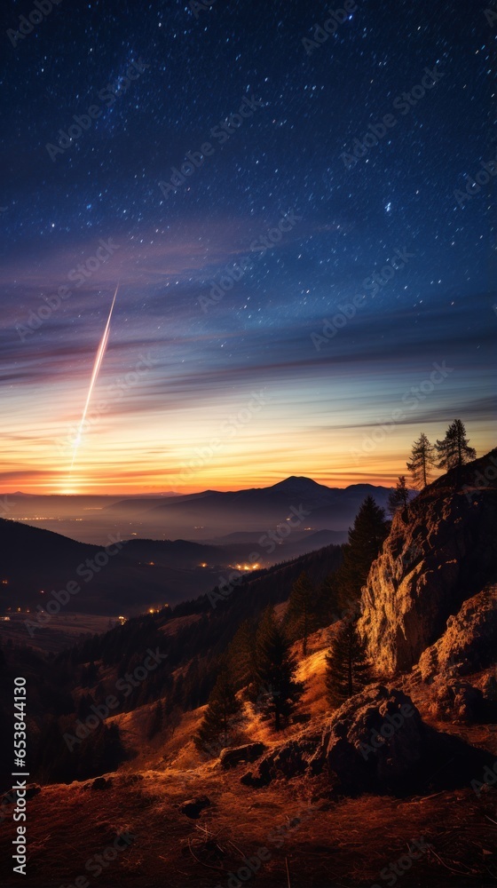 Comet streaking through the night sky