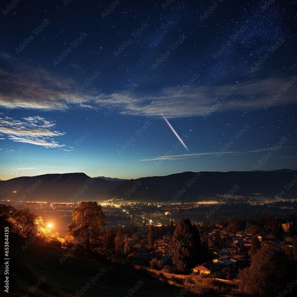 Comet streaking through the night sky