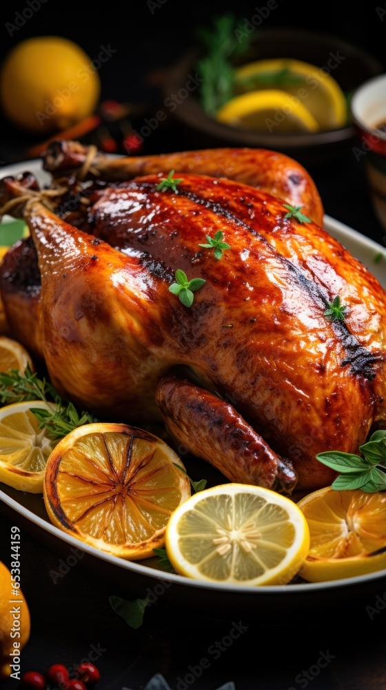 Close-up of golden-brown roasted turkey