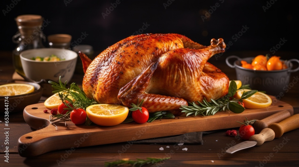 Close-up of golden-brown roasted turkey