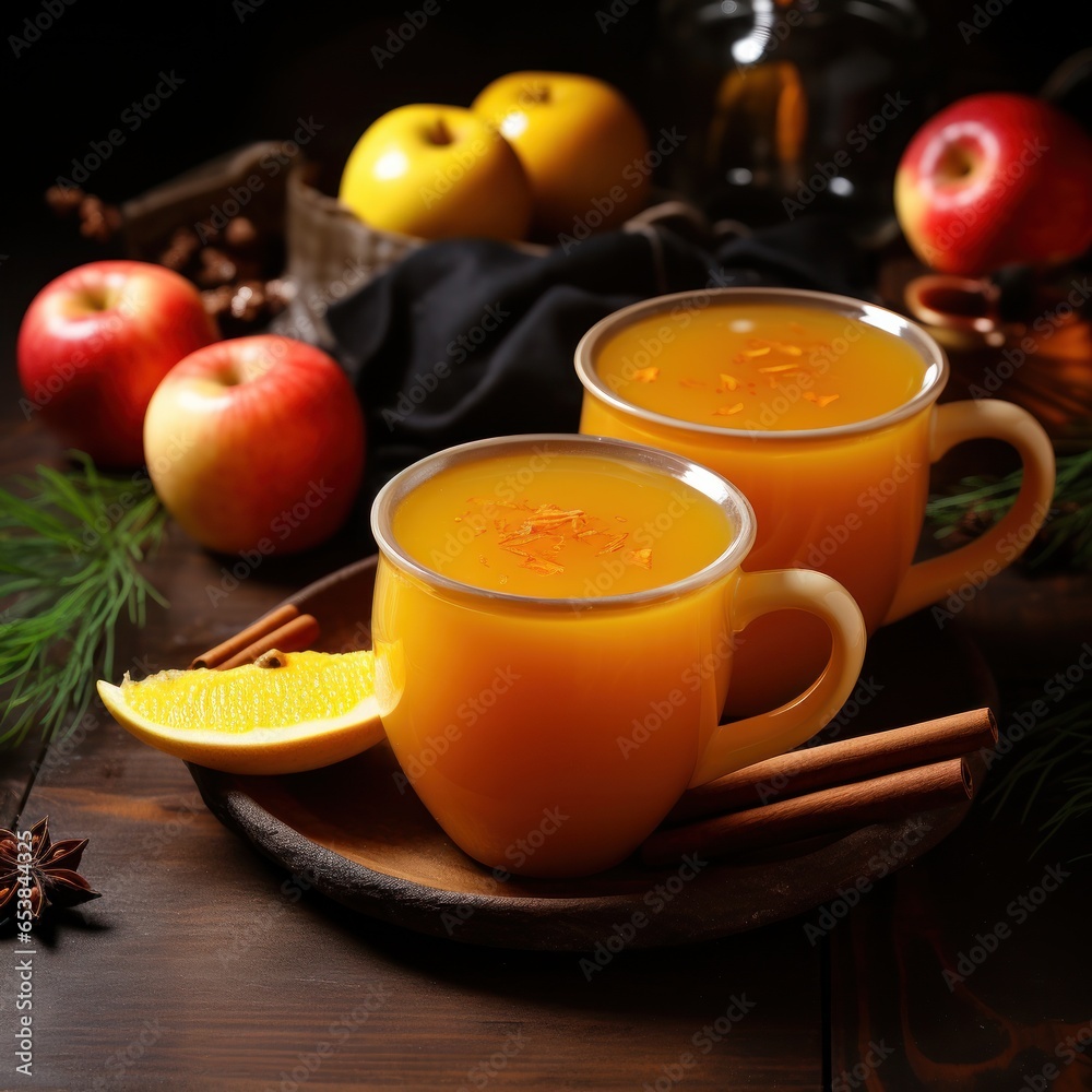 Warm apple cider served in cozy mugs