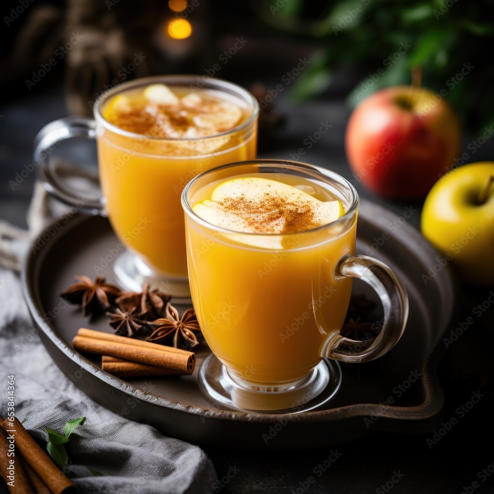 Warm apple cider served in cozy mugs