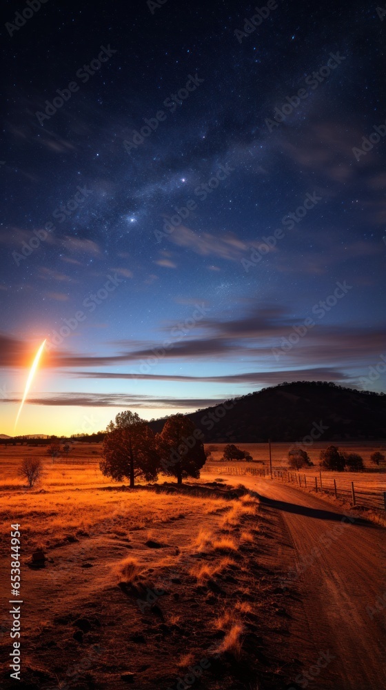 Comet streaking through the night sky