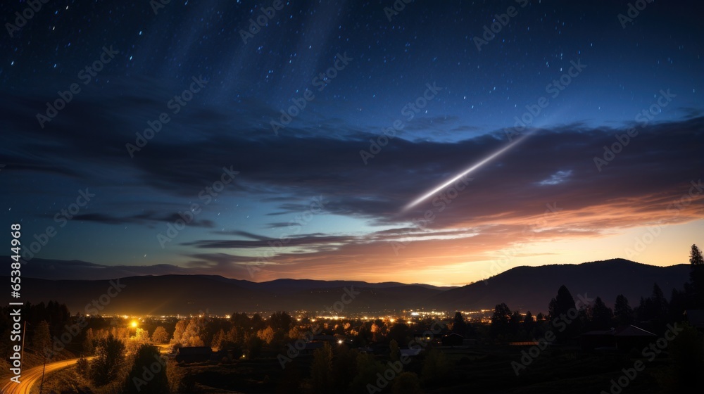 Comet streaking through the night sky