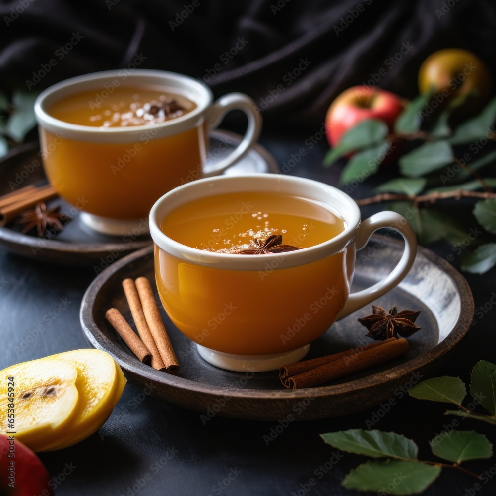 Warm apple cider served in cozy mugs