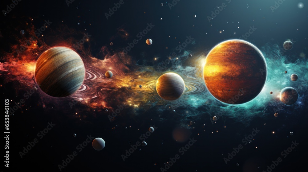 Planets in our solar system with vibrant colors