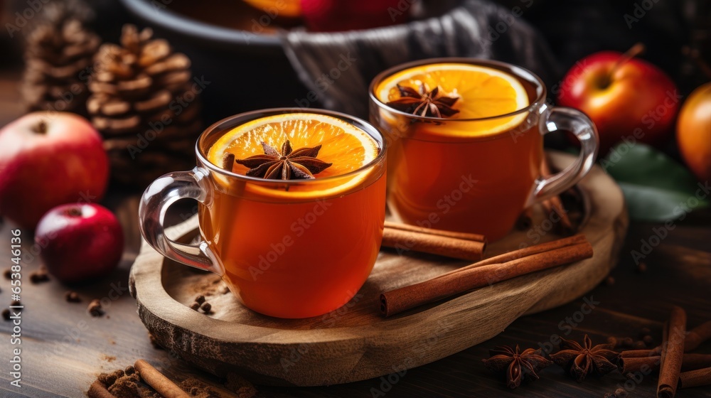 Warm apple cider served in cozy mugs