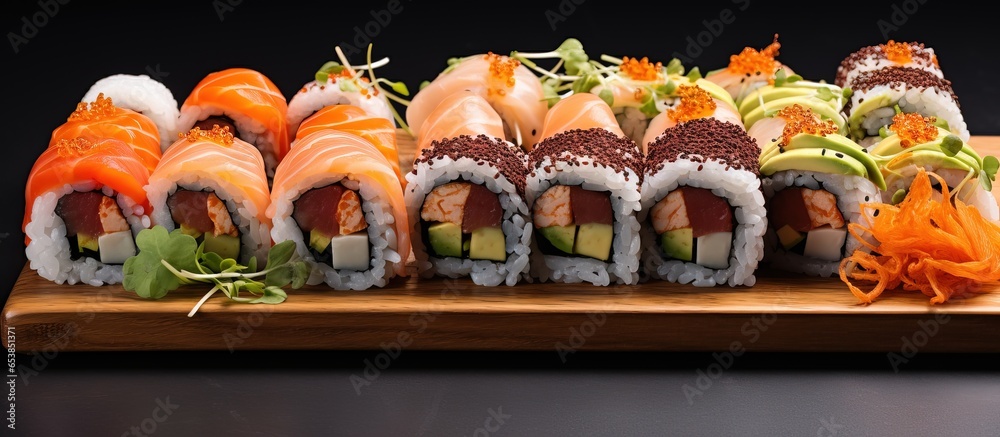 Plant based seafood in vegan sushi sashimi and maki rolls