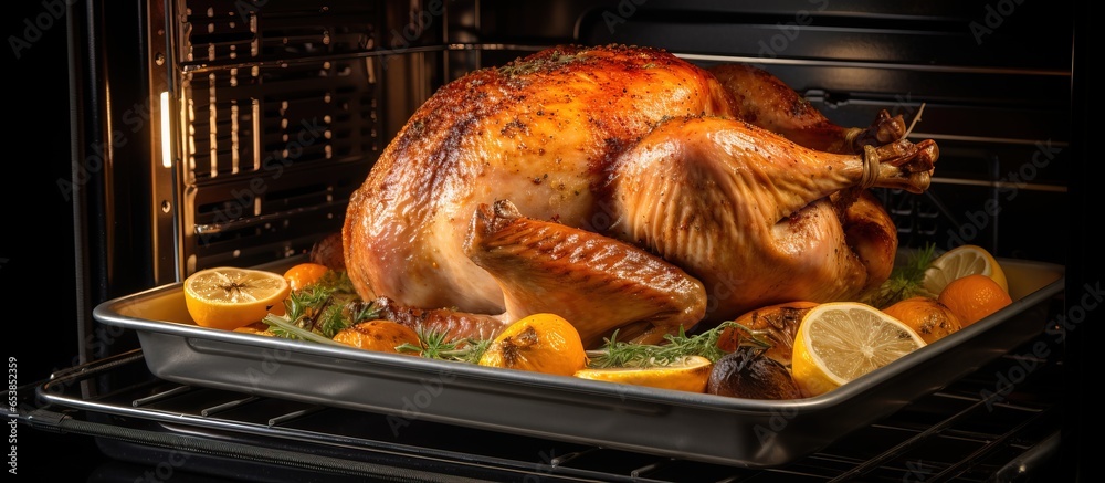 Roasted turkey in oven