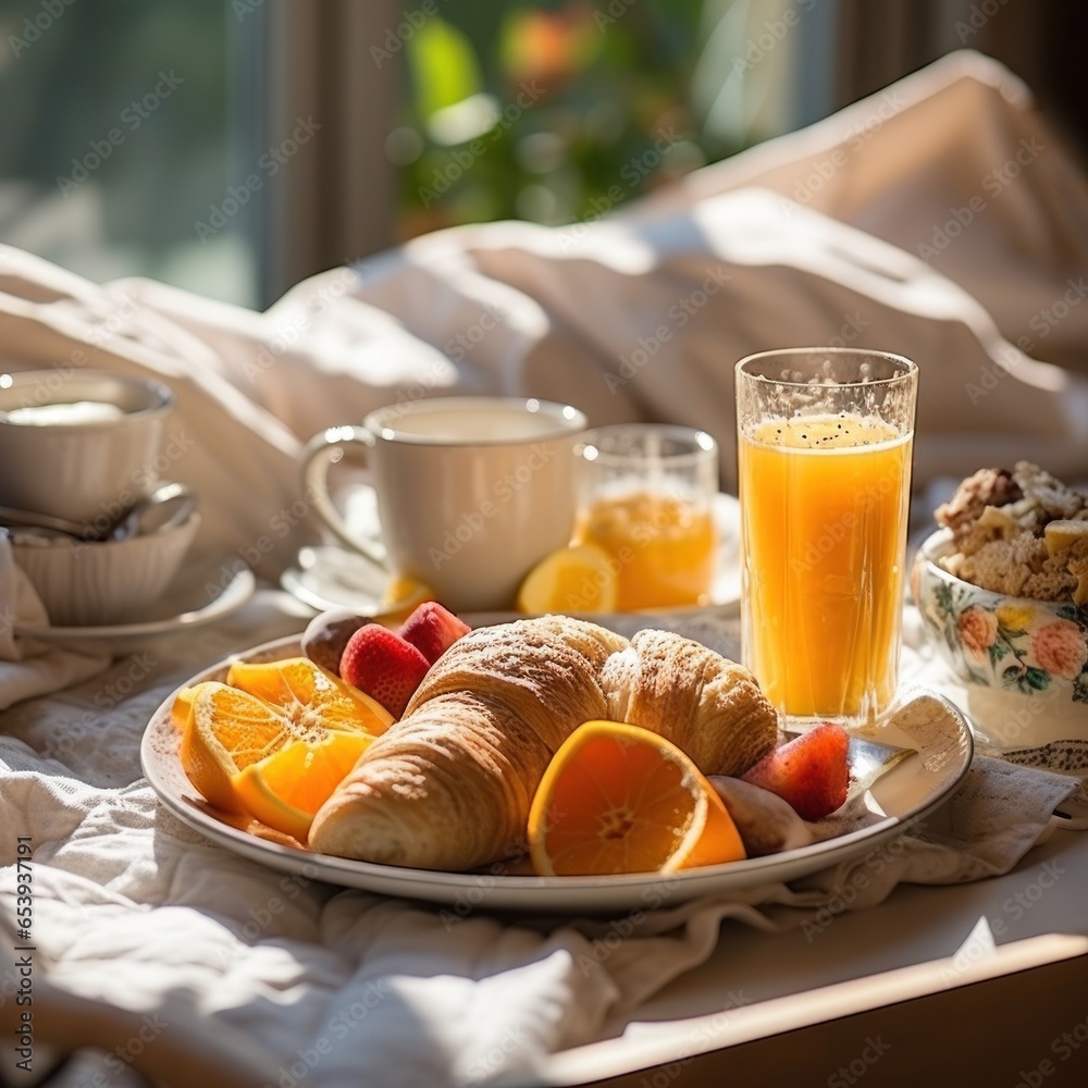 Lazy morning in bed with breakfast