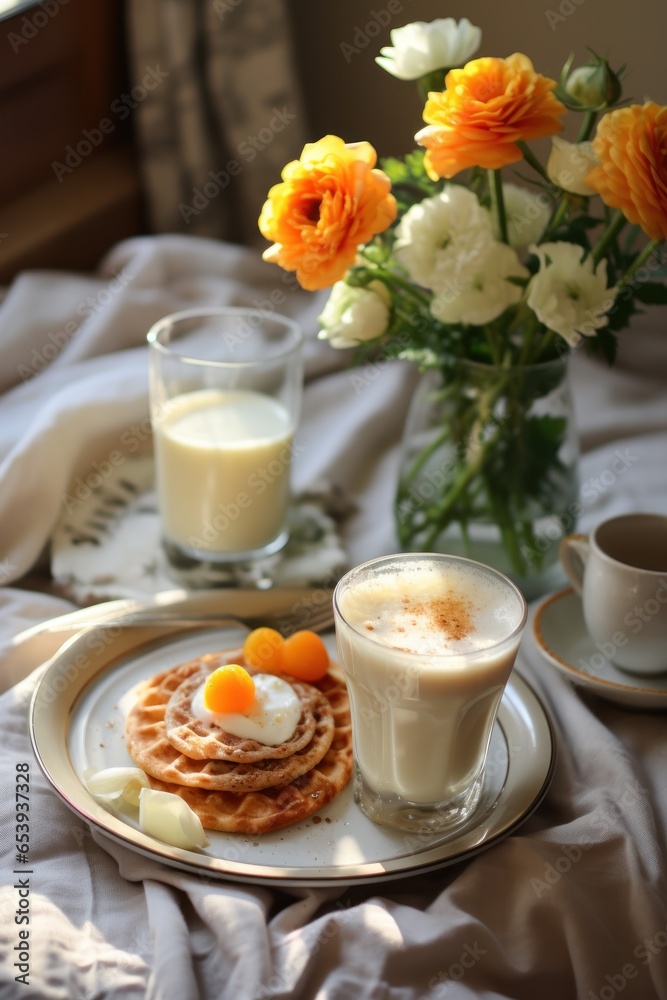 Lazy morning in bed with breakfast