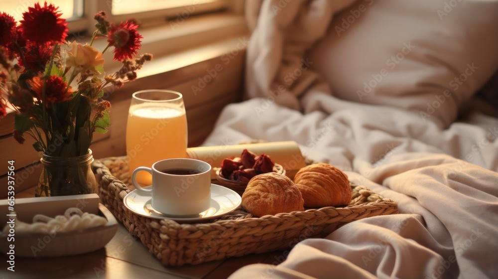 Lazy morning in bed with breakfast