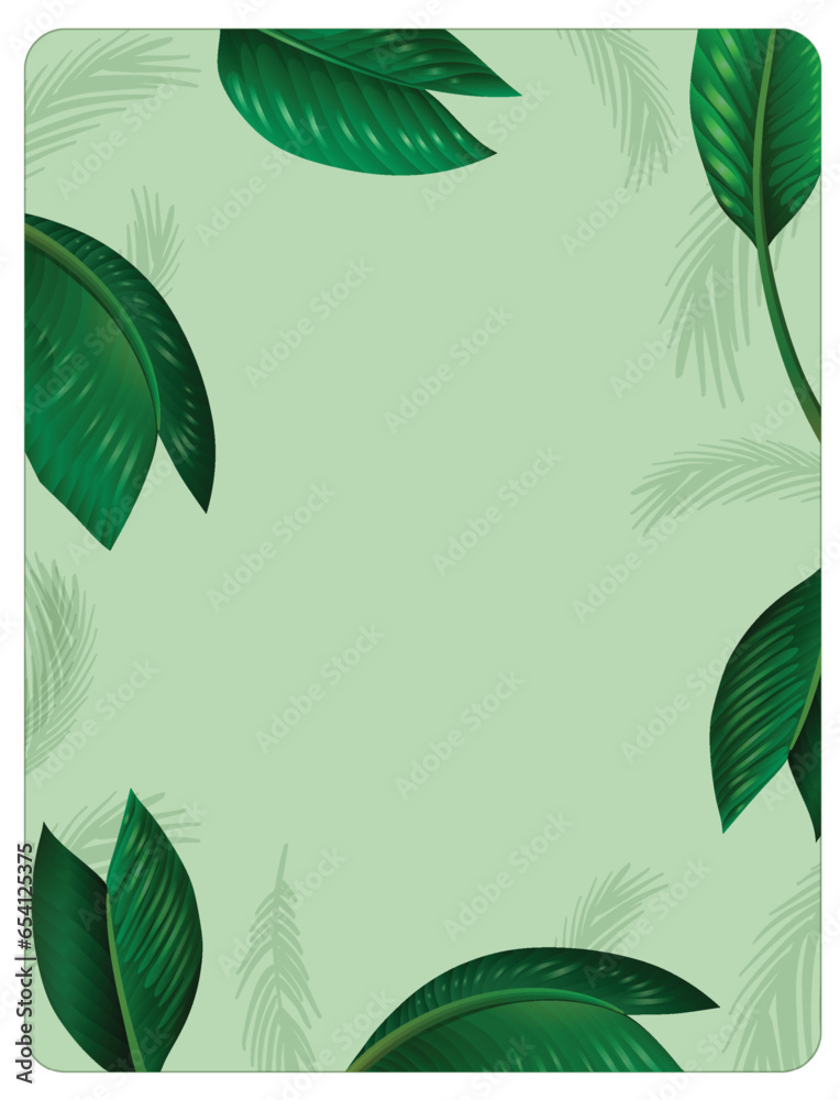 Green Tropical Banana Tree Leaves A-Frame Border Template