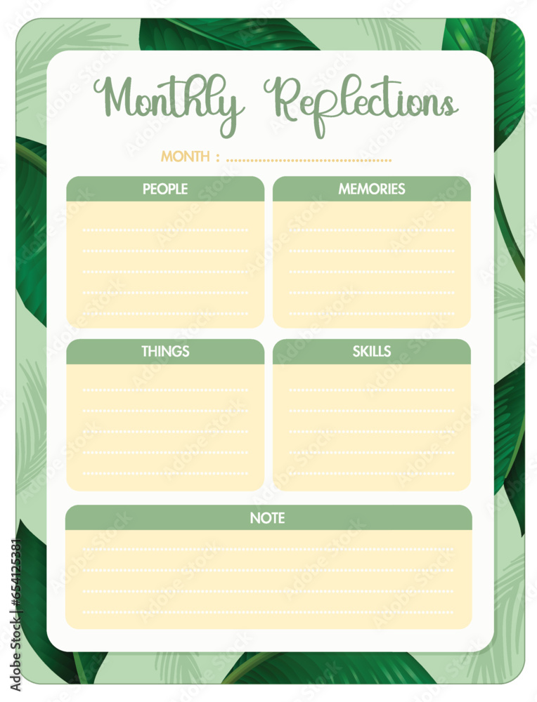 Monthly Reflections Metal Diary Note Template