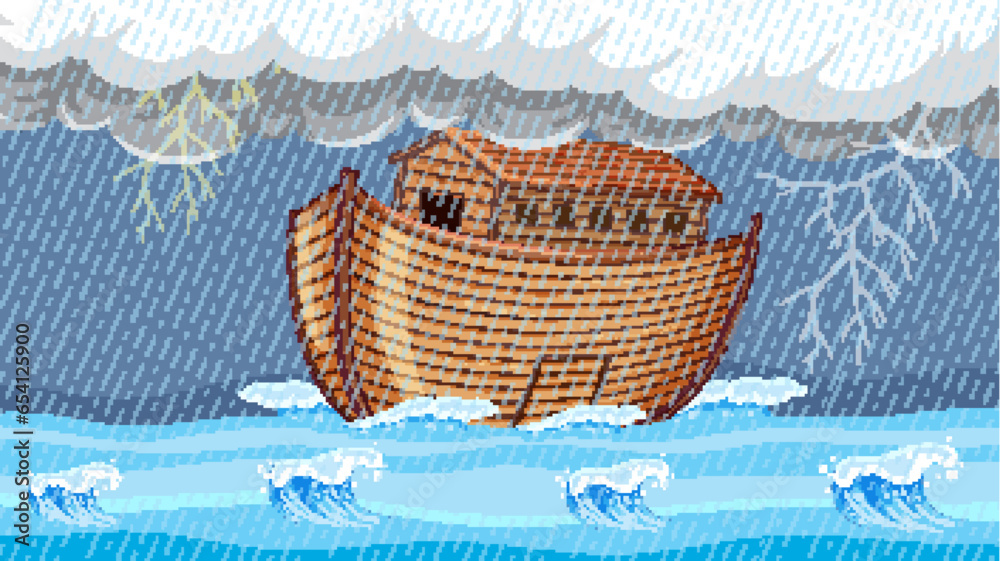 Big Wooden Boat Floating in Heavy Rainstorm