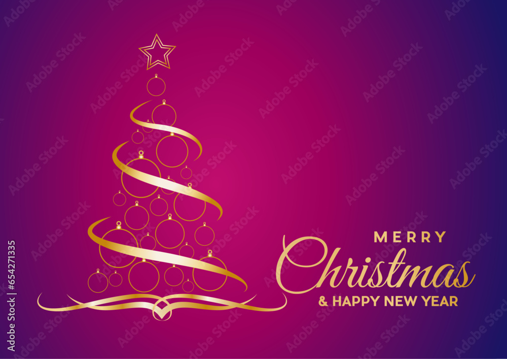 Vector abstract postcard and greeting, Golden Christmas Tree, with text