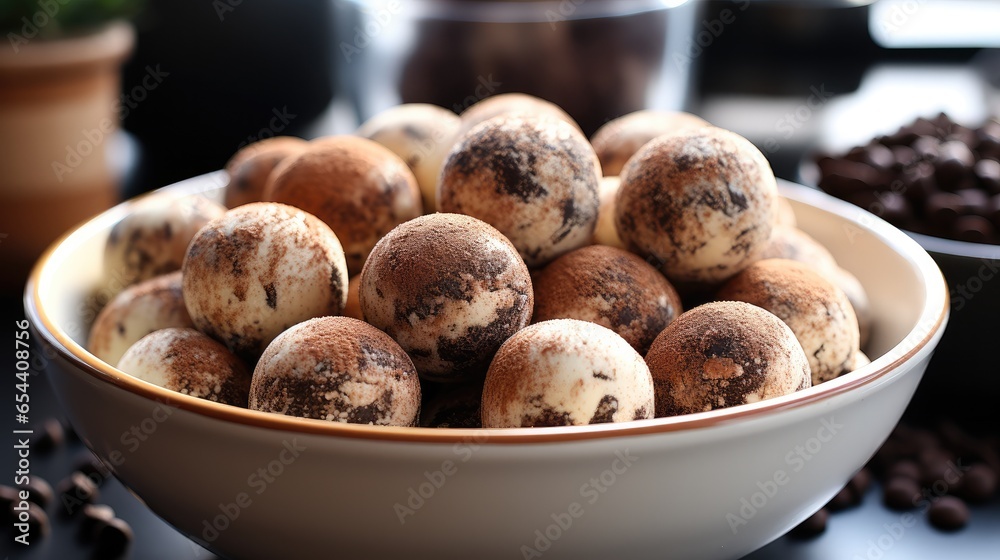 Vegan protein balls with instant coffee.