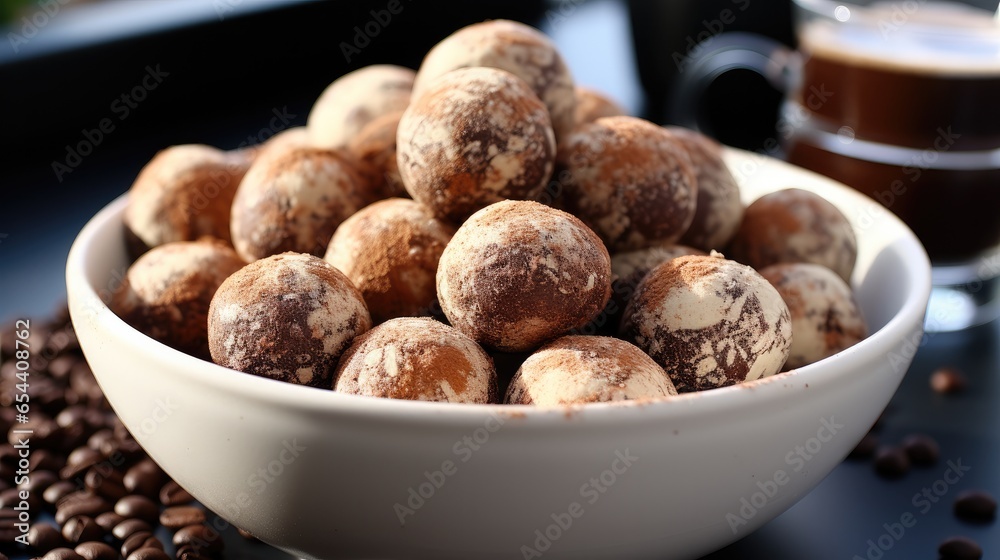 Vegan protein balls with instant coffee.