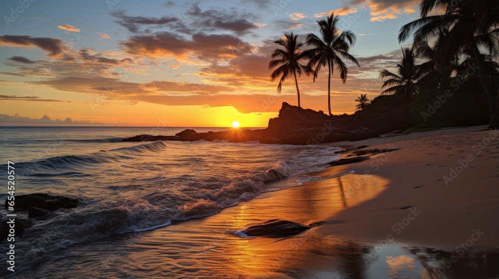 Sunset beach. serene, breathtaking, romantic, dreamy, peaceful