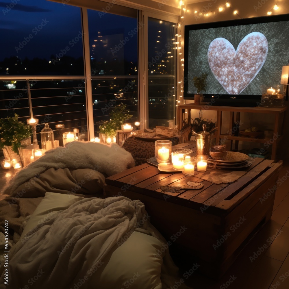 Movie night at home. cozy, intimate, casual, comfortable, romantic