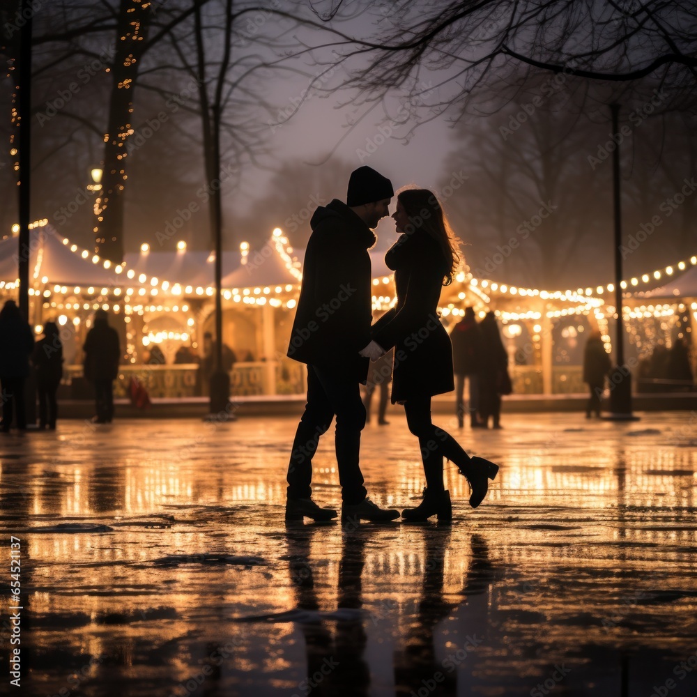 Ice skating. playful, romantic, exhilarating, fun, wintery