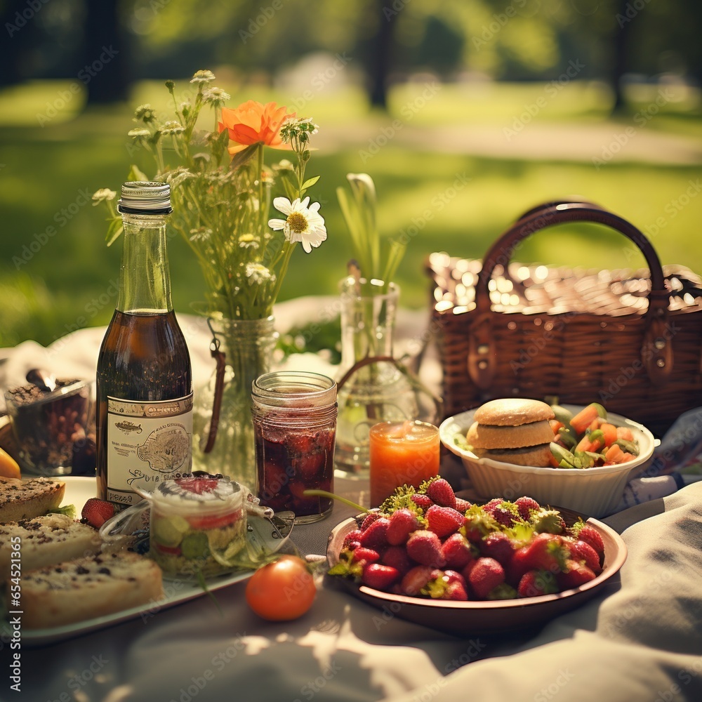 Picnic in the park. charming, relaxed, sweet, playful, natural