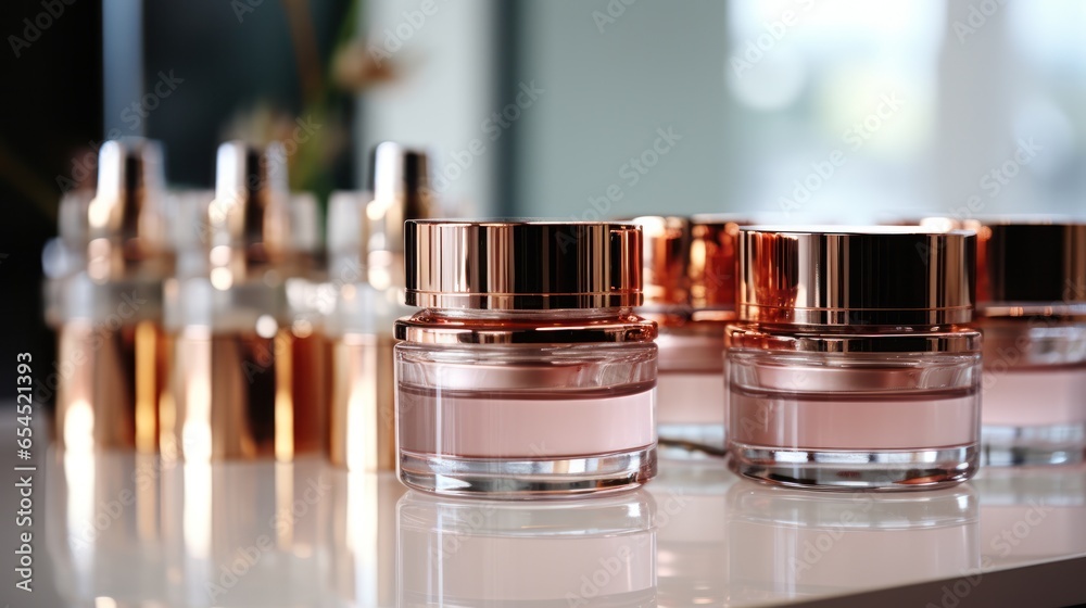 Rose gold cosmetic bottles and jars - Luxury beauty products