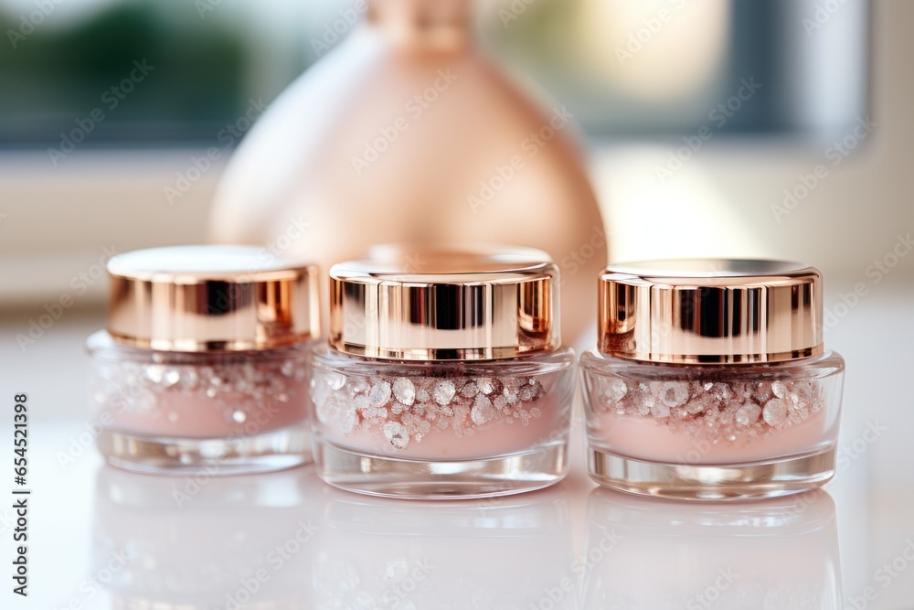 Rose gold cosmetic bottles and jars - Luxury beauty products