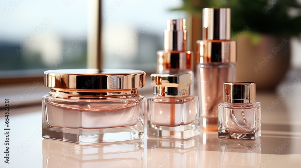 Rose gold cosmetic bottles and jars - Luxury beauty products