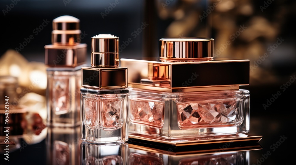 Rose gold cosmetic bottles and jars - Luxury beauty products