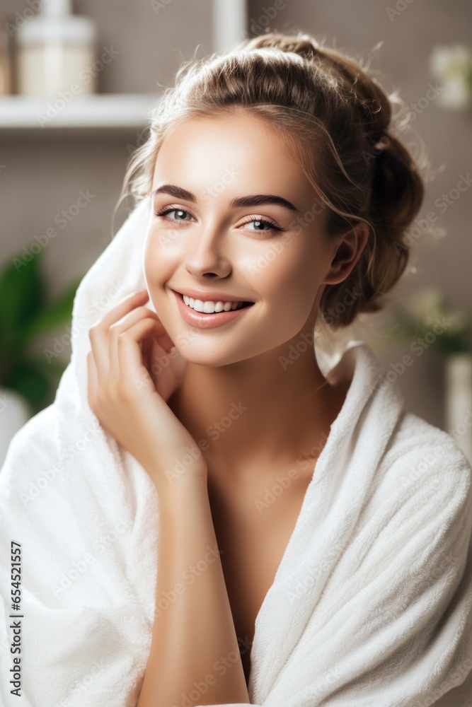 Woman with hair wrapped in towel - Hair care routine