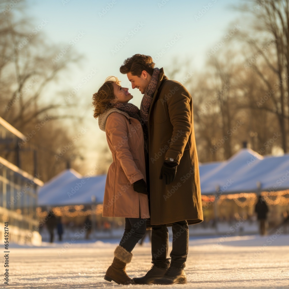 Ice skating. playful, romantic, exhilarating, fun, wintery