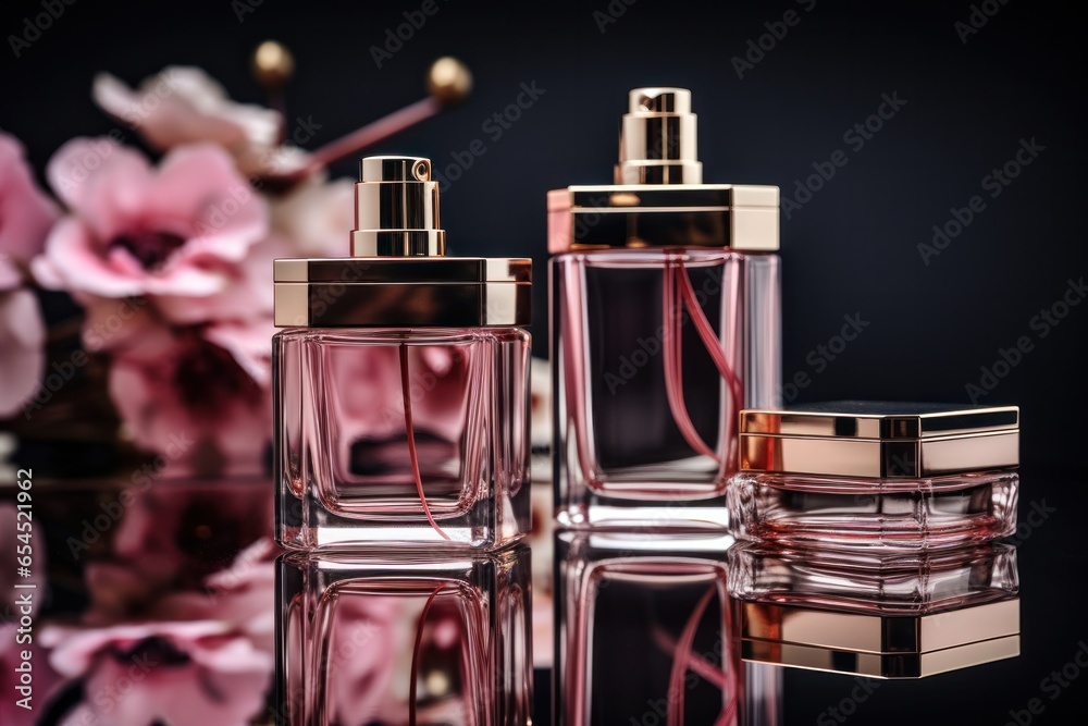 Rose gold cosmetic bottles and jars - Luxury beauty products