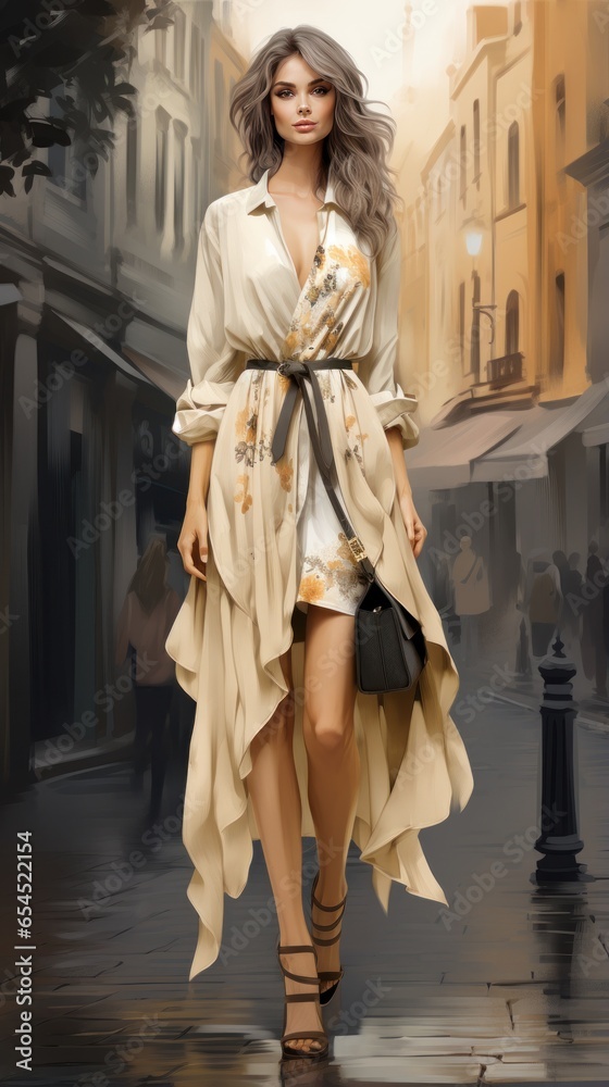 City stroll. chic, cosmopolitan, romantic, trendy, urban