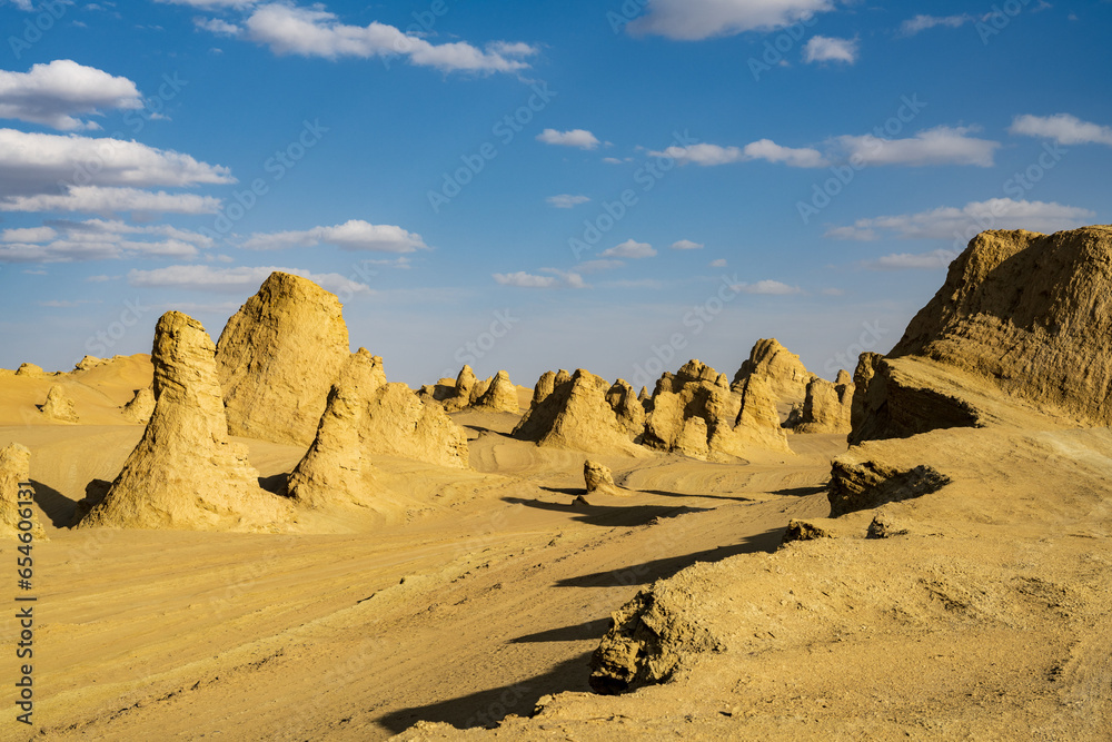 Yardang landforms in the sunset