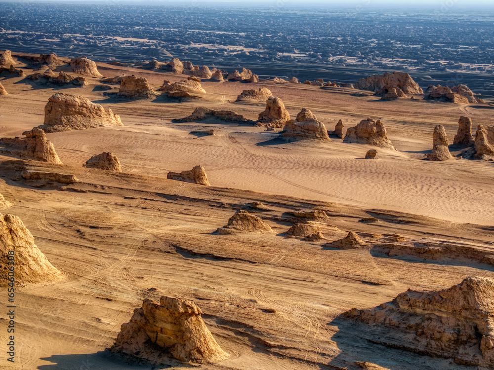 Yardang landforms in the sunset