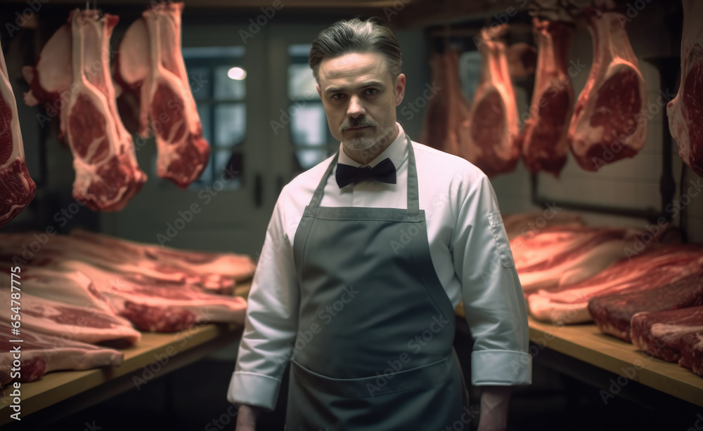 Man working at the butchers shop.