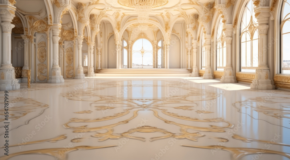 Interior of castle, Beautiful Royal palace white and gold marble, Luxury.